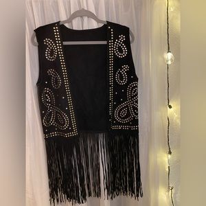 PU faux leather fringe studded vest S/M